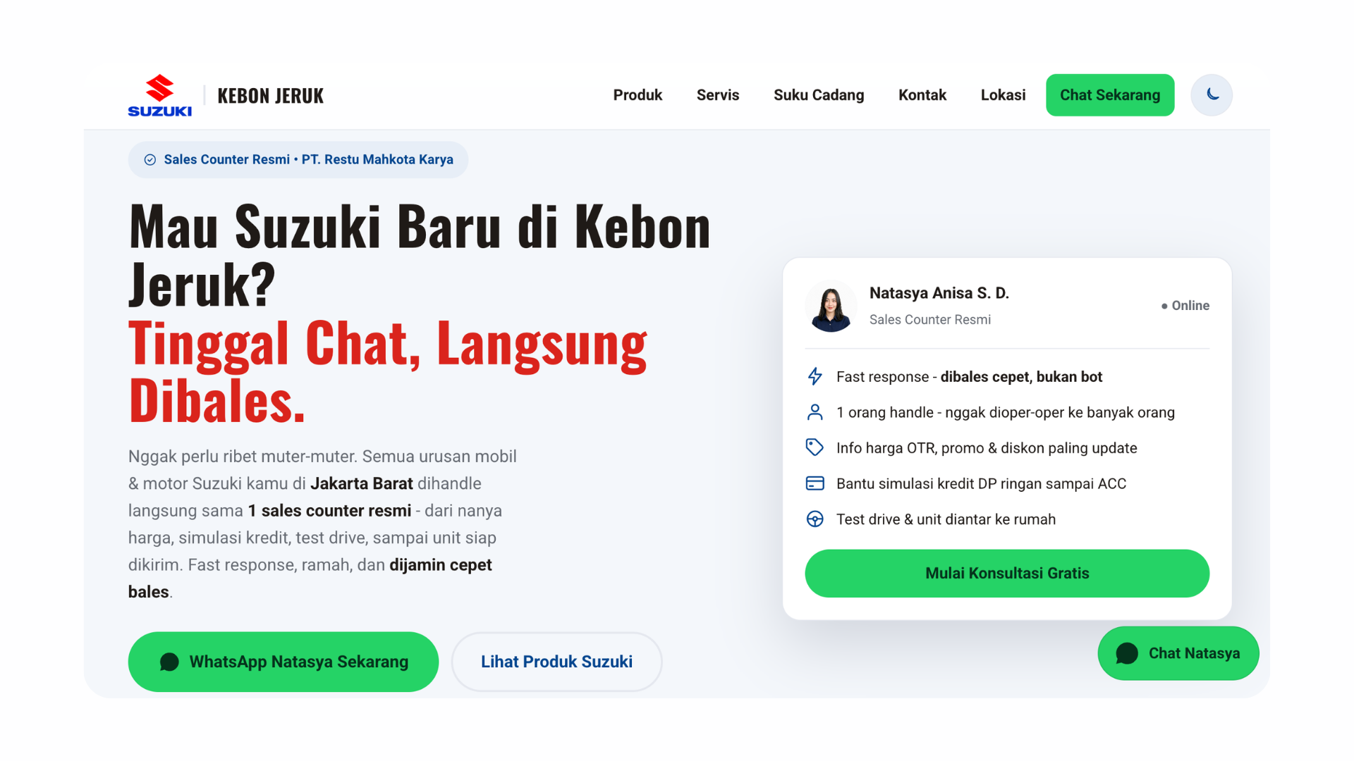 Screenshot website Suzuki Kebon Jeruk — company profile distributor otomotif